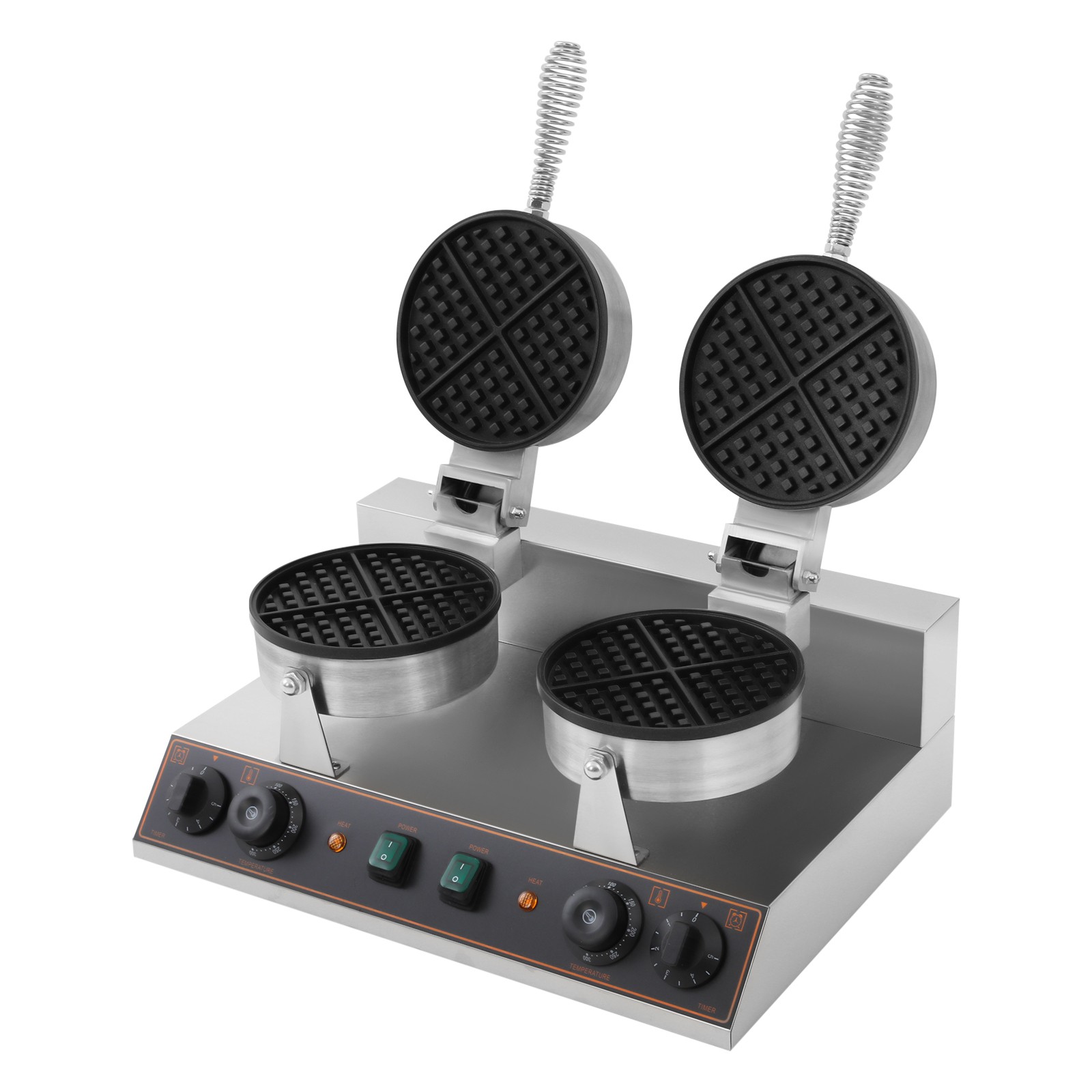 Dual Heating Plates Waffle Maker 2.4kW Adjustable Temp/Time Non-Stick Mold