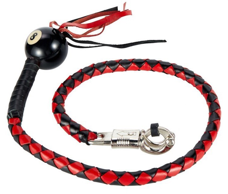 36" Faux Leather Motorcycle Get Back Whip for Handlebar Biker w/ Ball Black Red