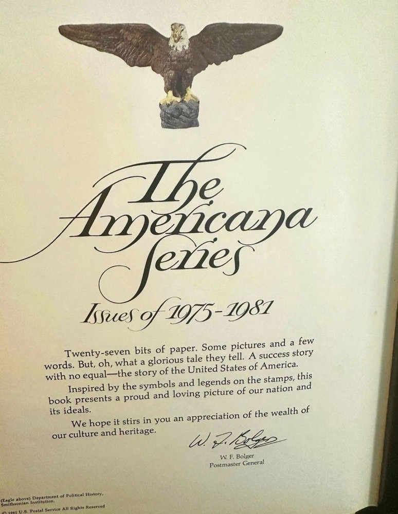 1981 USPS Americana issues 50 pg hardbound illustrated with MINT STAMPS to $5