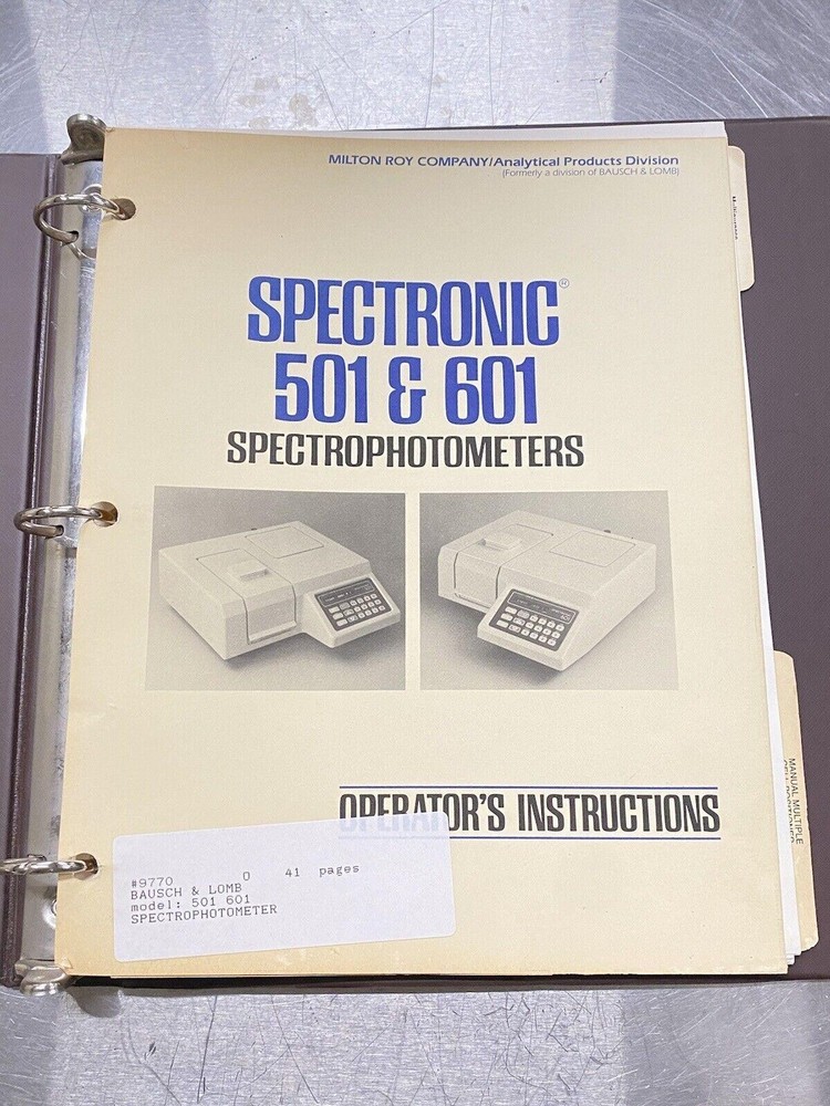Bausch & Lomb Spectronic 501 & 601 - Users Guide / Manual / Instruction Book