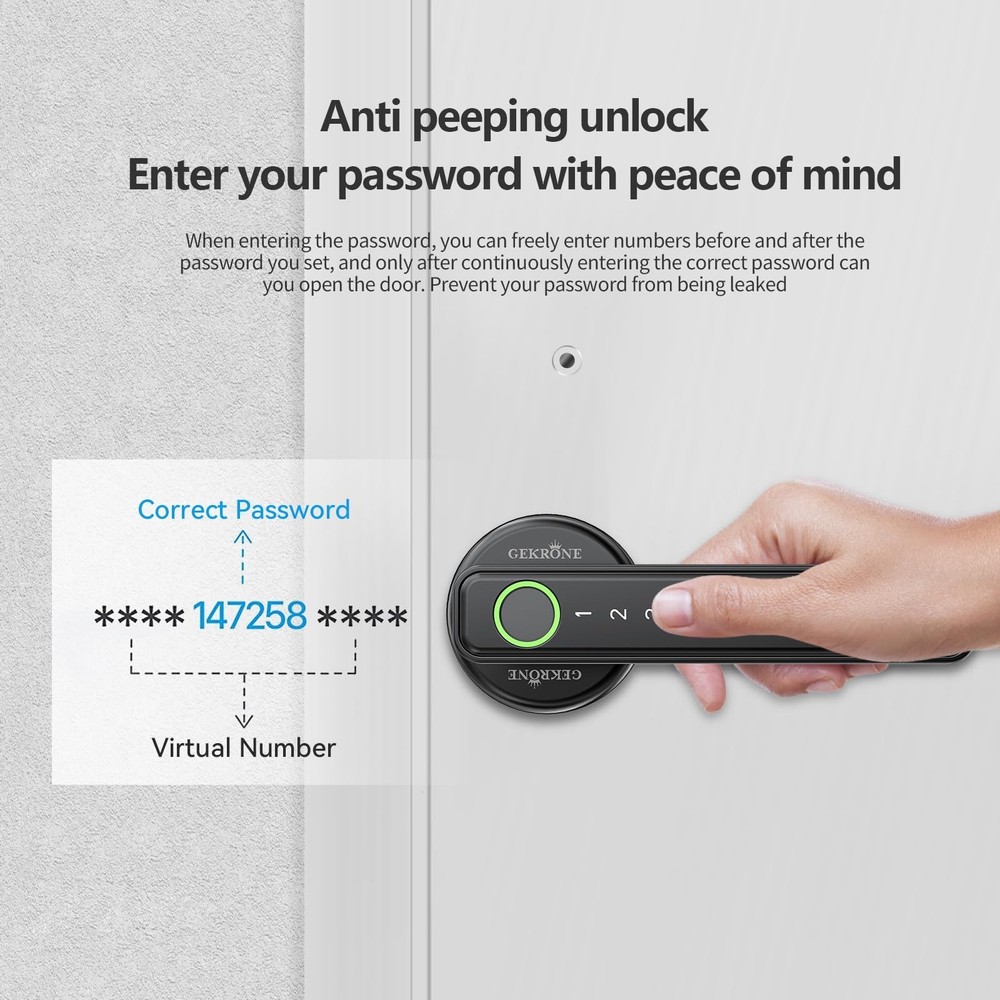 Fingerprint Smart Lever Lock TUYA APP Control Keyless Entry Bluetooth Touchsc...