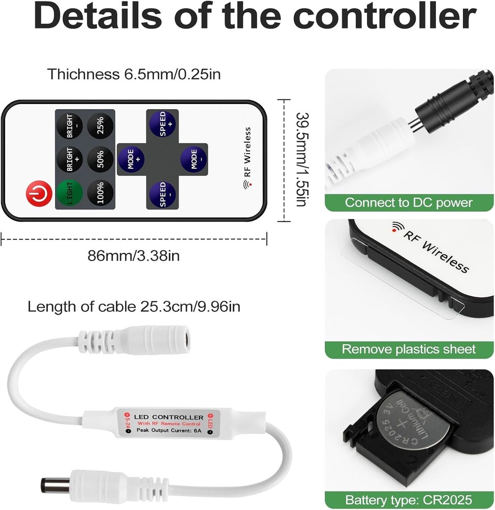 Compact RF LED Dimmer - 2 Pack with 11 Keys Remote Control for Dimmable Lighting