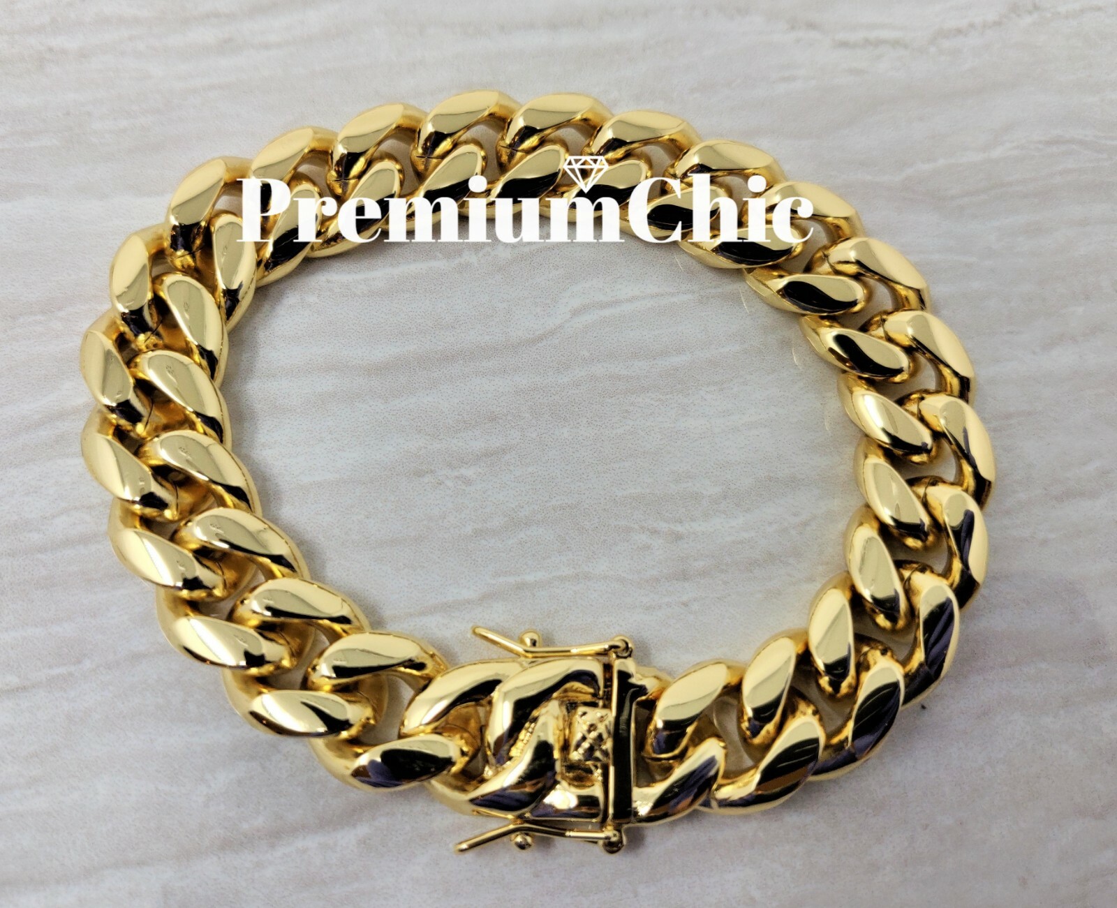 Mens Miami Cuban Link Bracelet 14k or 18K Gold Plated Stainless Steel Hip Hop