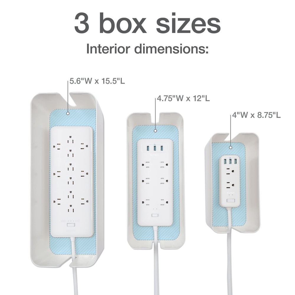 Oxford Cable Management Boxes 3 Pack Small Medium Large Power Strip Organizer Wh