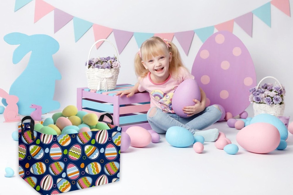 Essme Rectangular Easter Baskets,Bule Bins with Handles for Easter Decor,Shel...