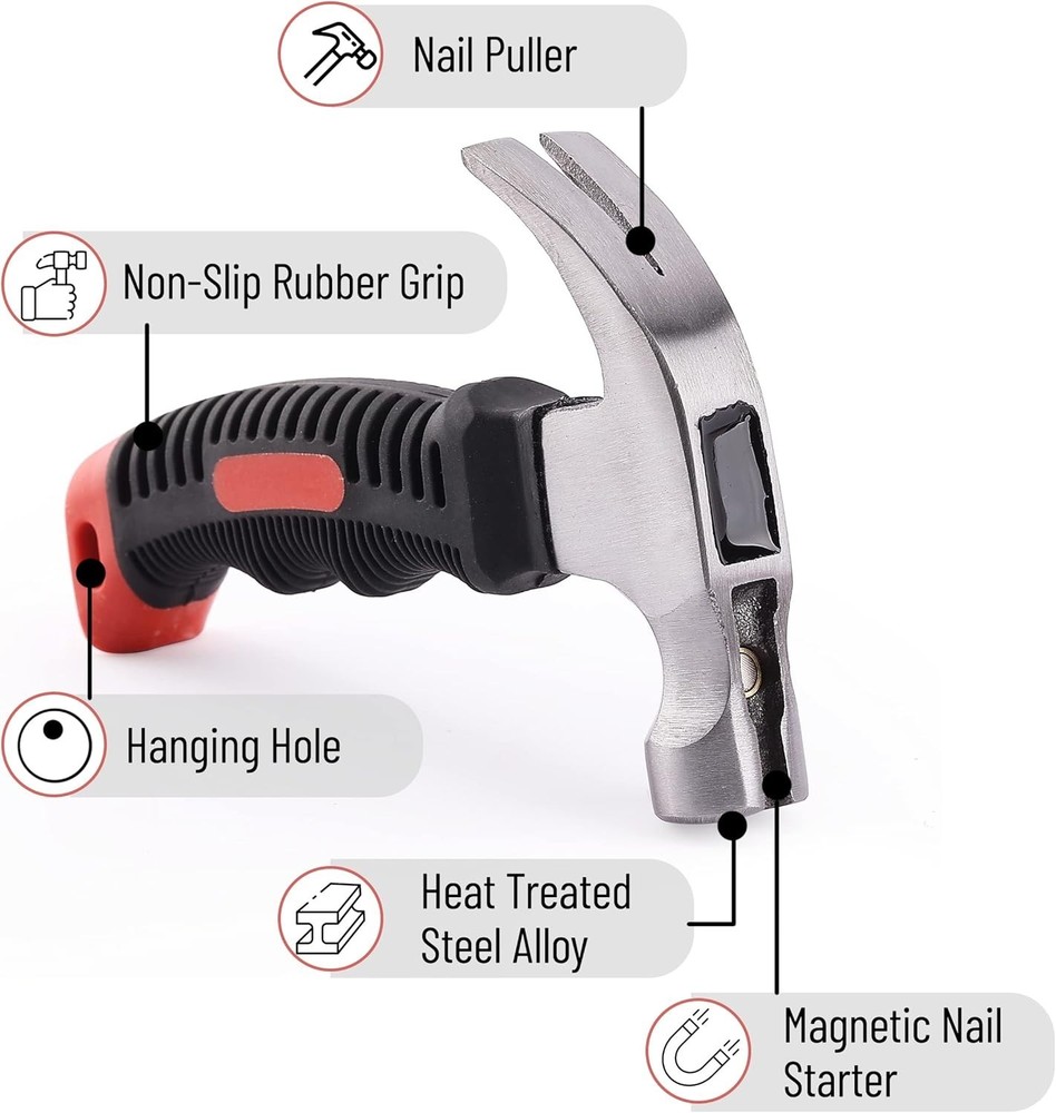 Compact 8oz Stubby Claw Hammer with Non-Slip Grip - Perfect for DIY Projects