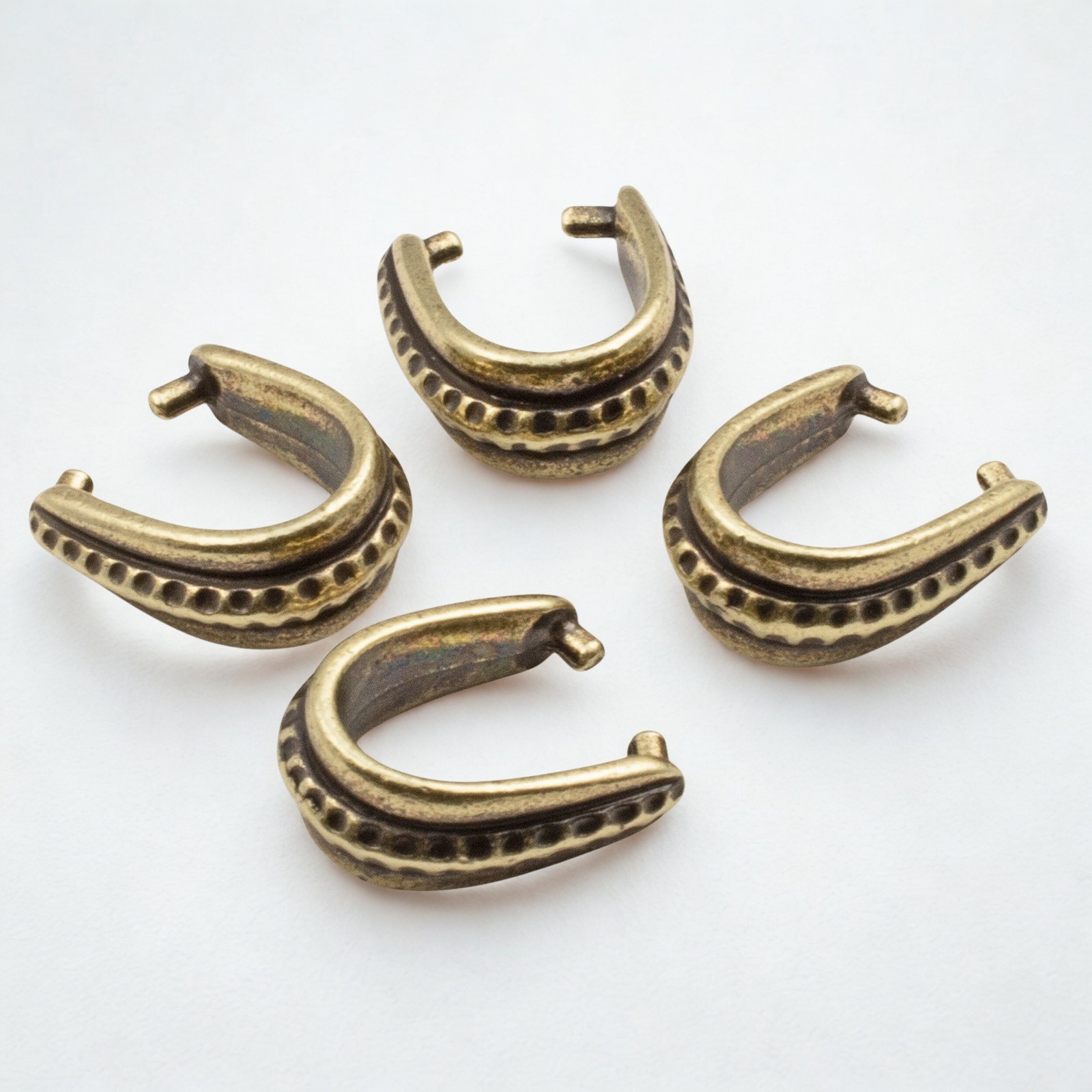 Antique Brass Large Hammered Pinch Bails, 4-Pack Vintage Bronze Pendant Holders