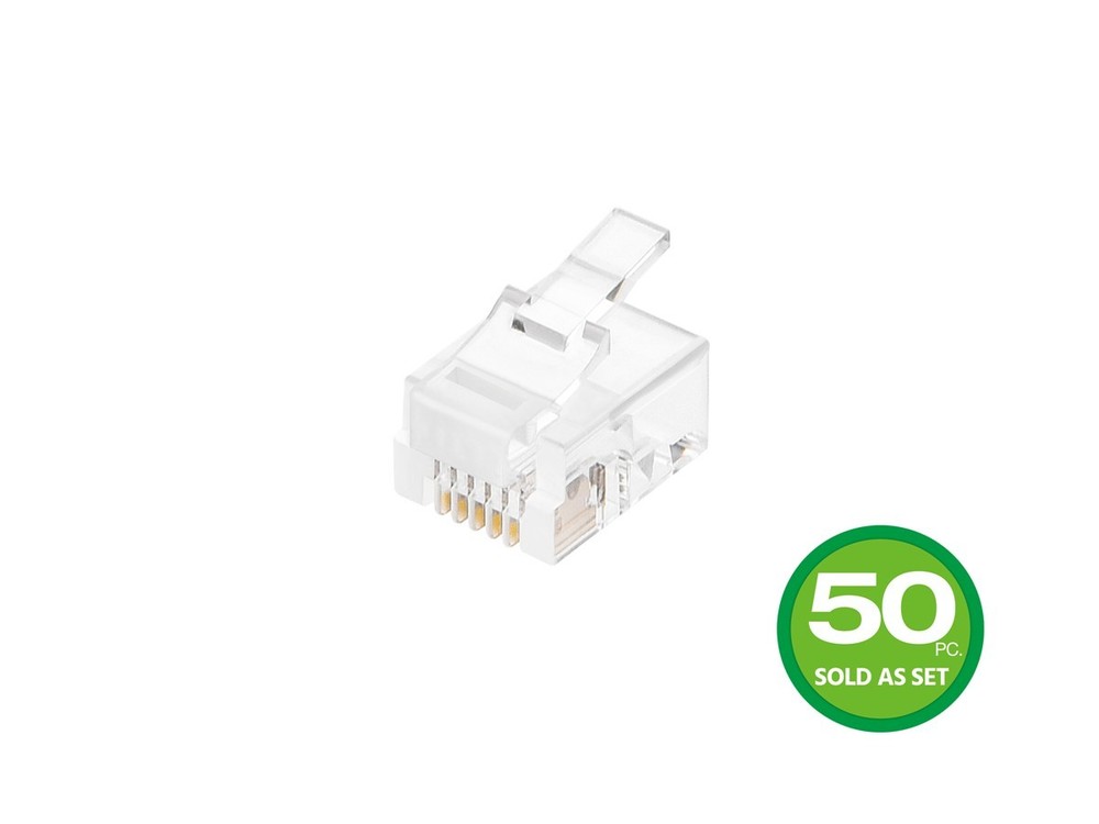 Monoprice 6P6C RJ12 Modular Plugs for Flat Solid/Stranded Cable, 1u, 2 Prongs,