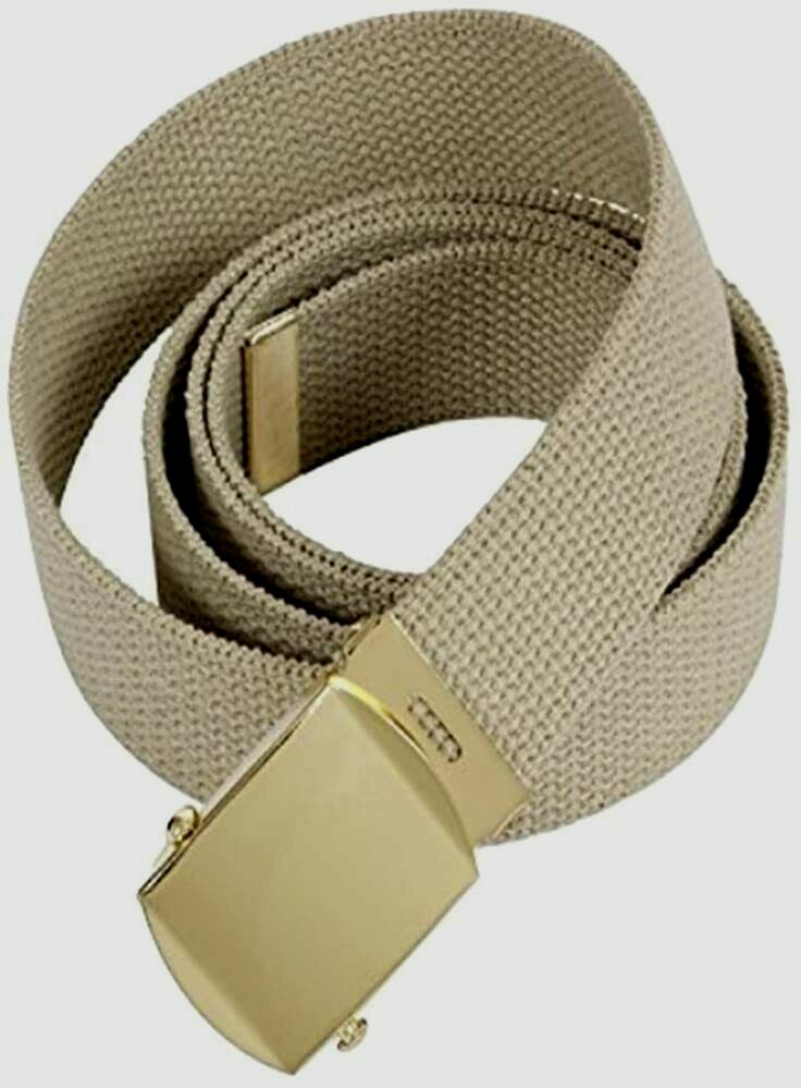 U.S MILITARY STYLE KHAKI WEB BELT WITH BRASS BUCKLE U.S.A MADE 54" HEAVY WEB