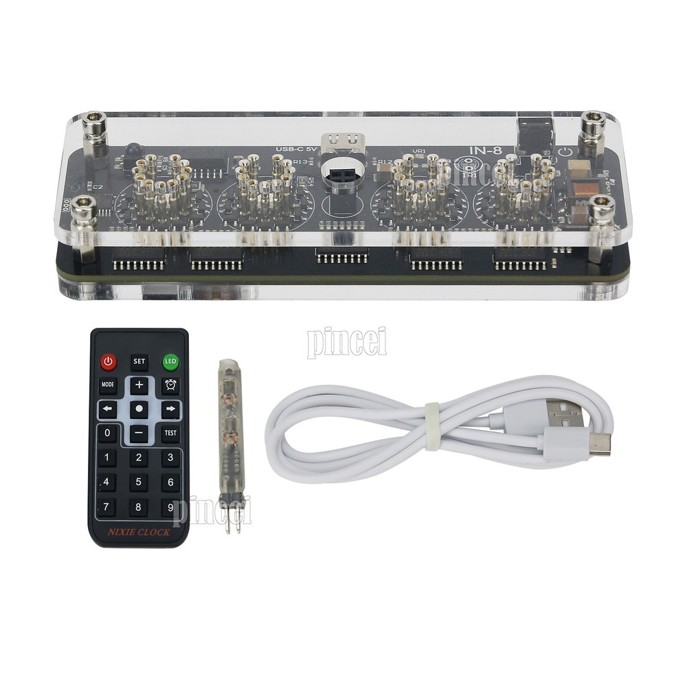 IN-8 4-Digit Advanced Version Nixie Tube Clock w/ LED Backlight Remote Control