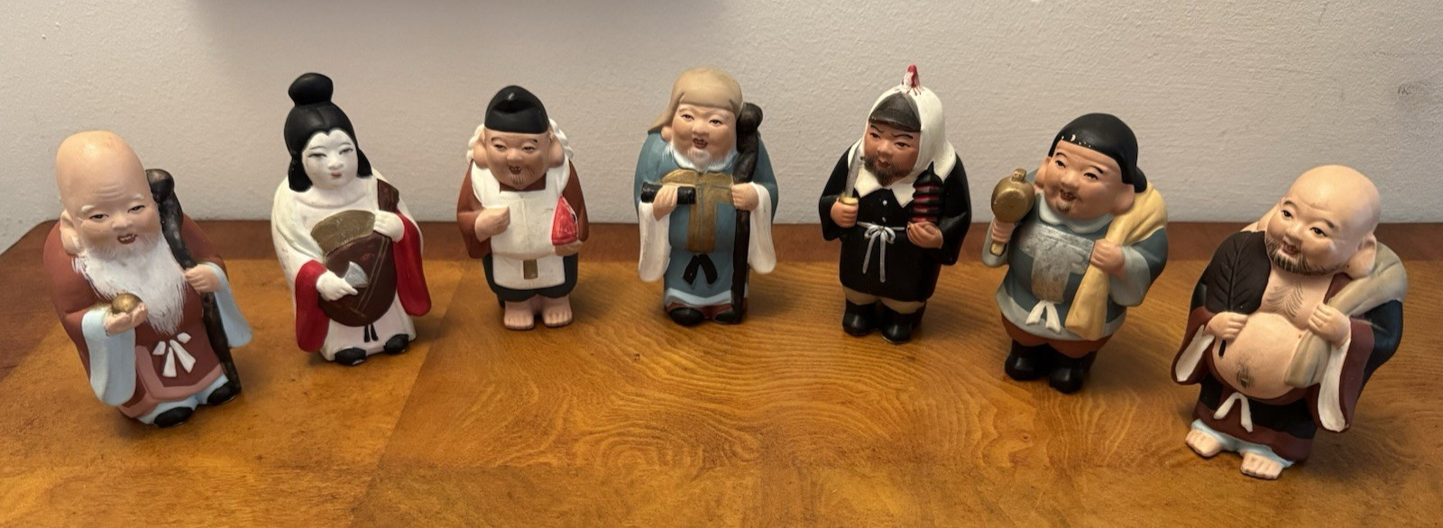 Vintage ~ Hakata Mimasu Dolls ~ Japanese 7 Lucky Gods ~ Porcelain 4 1/2" Figures