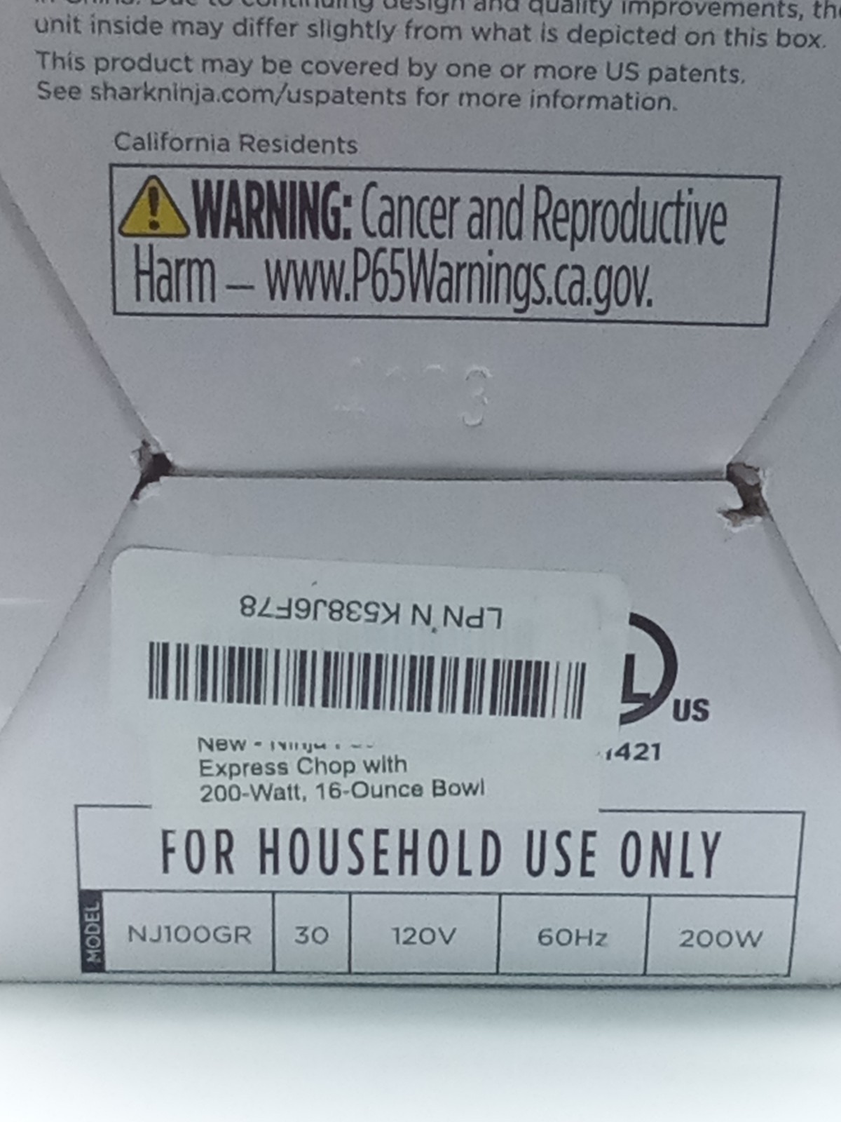 Ninja Food Chopper Express Chop, 16-Ounce Bowl for Mincing NJ100GR Open Box