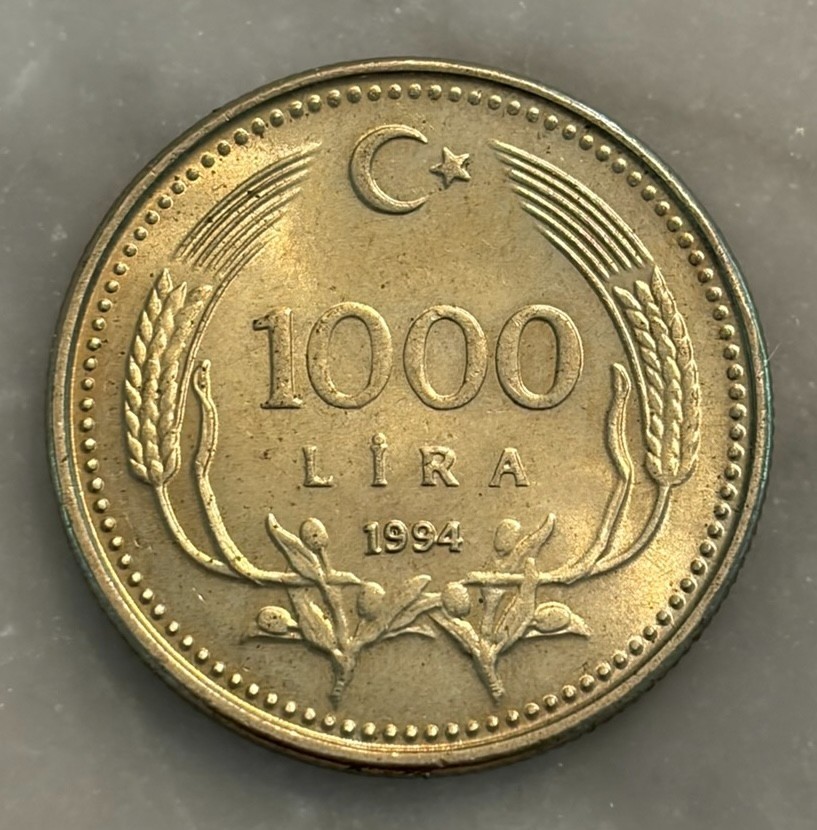 1994 Turkey 1000 Lira - AU - About Uncirculated