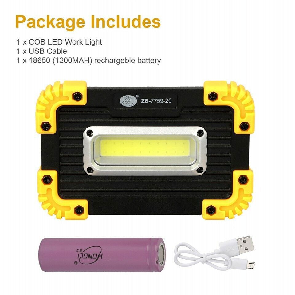 LED+COB Work Light USB Rechargeable Spotlight Floodlight Torch Camping Emergency
