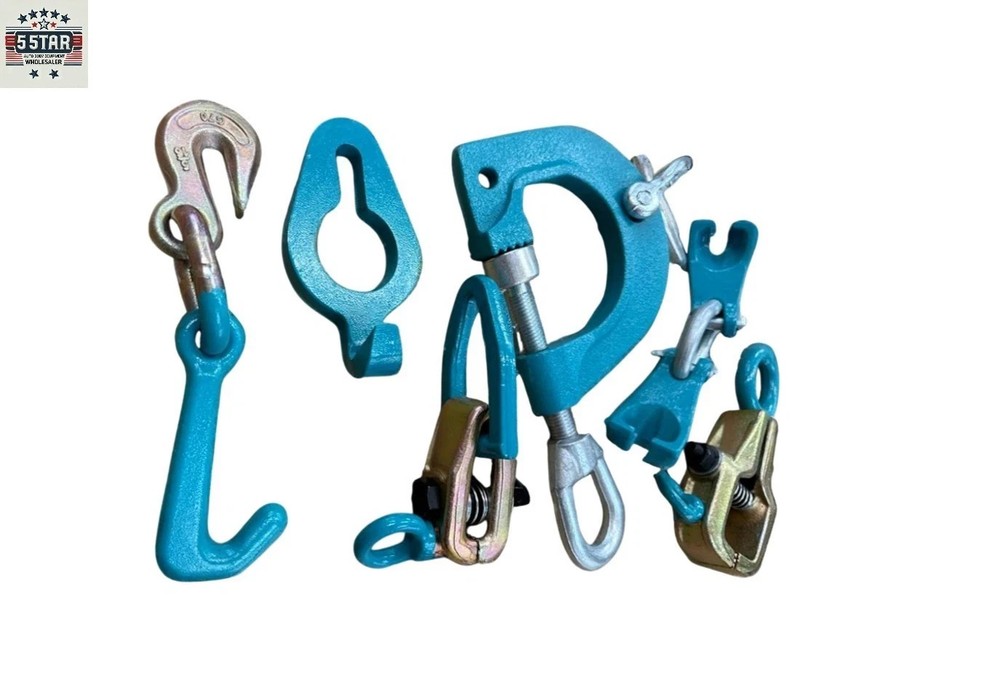 Set# 93 6 pc Auto Body Frame Machine Pulling Puller Chain & Clamps Set w/ Hooks