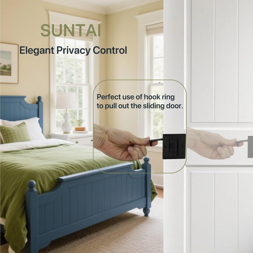 Privacy Sliding Door Lock with Pull, Solid Brass Pocket Door Privacy Lock, 2-...
