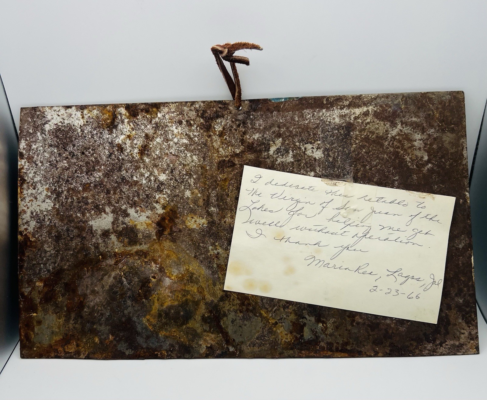 1966 Mexican Ex Voto Painting on Tin Retablo Folk Art 6 1/4 X 10 3:4”