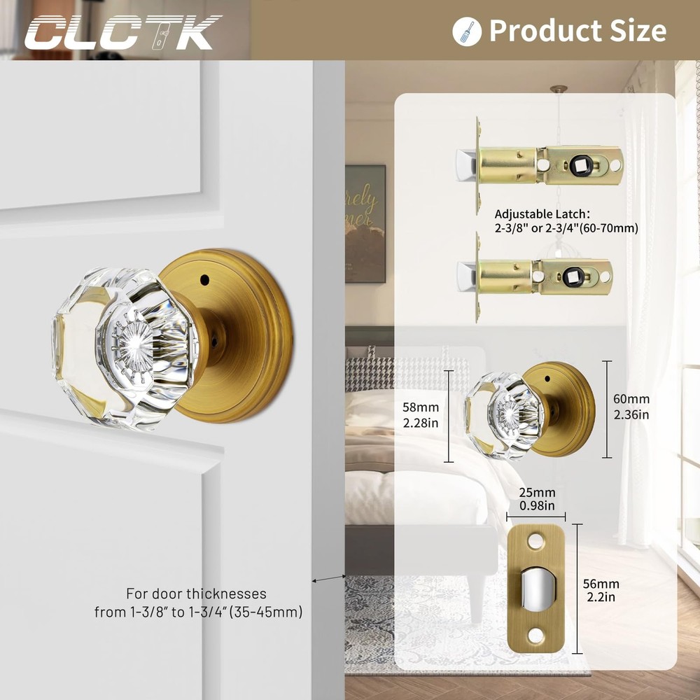 CLCTK Antique Brass Door Knobs Glass Interior with