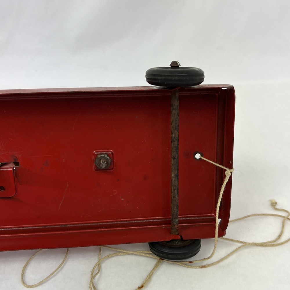 Vintage Pressed Steel Pull Toy - Double Bell No String Marx Red Tin