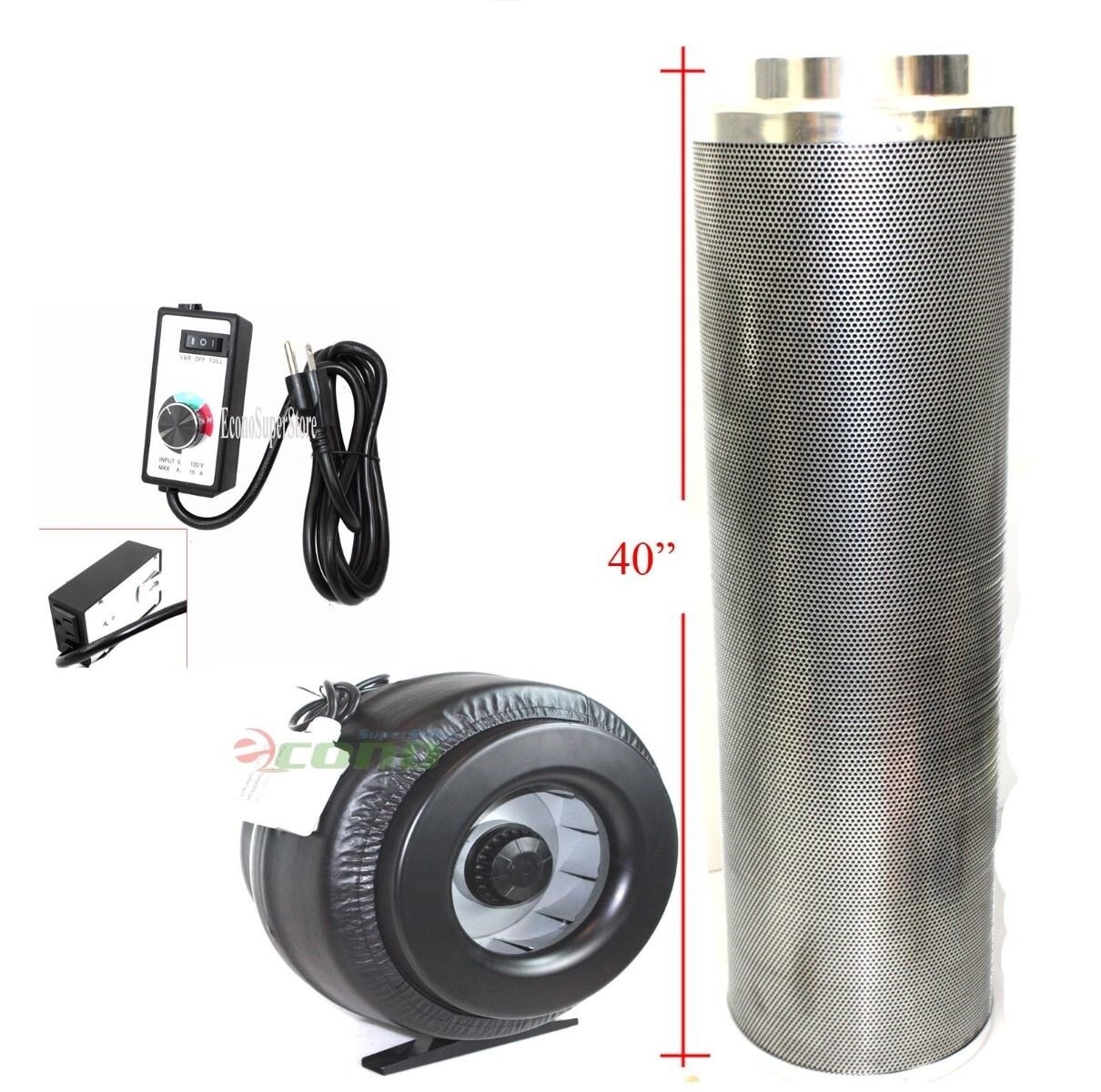 8"x 40" Carbon Filter & 720 CFM 8" Inline Fan Air Blower Odor Control Scrubber