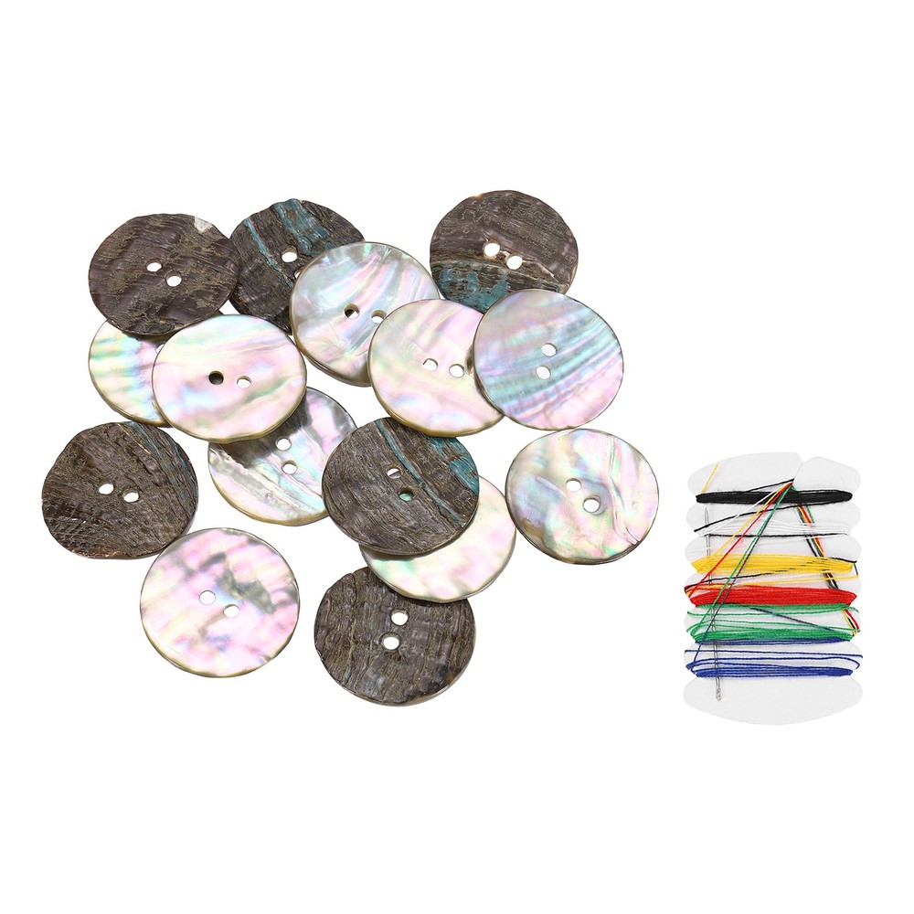 25Pcs 2 Hole 25mm Natural Shell Button with Sewing Thread Kit, Colorful