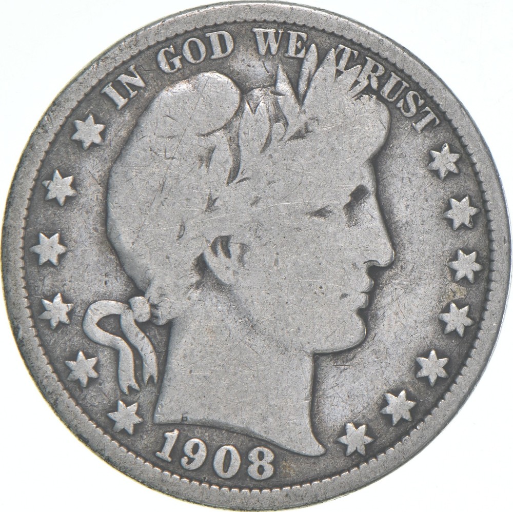 1908 Barber Half Dollar Average Circ 90% Silver