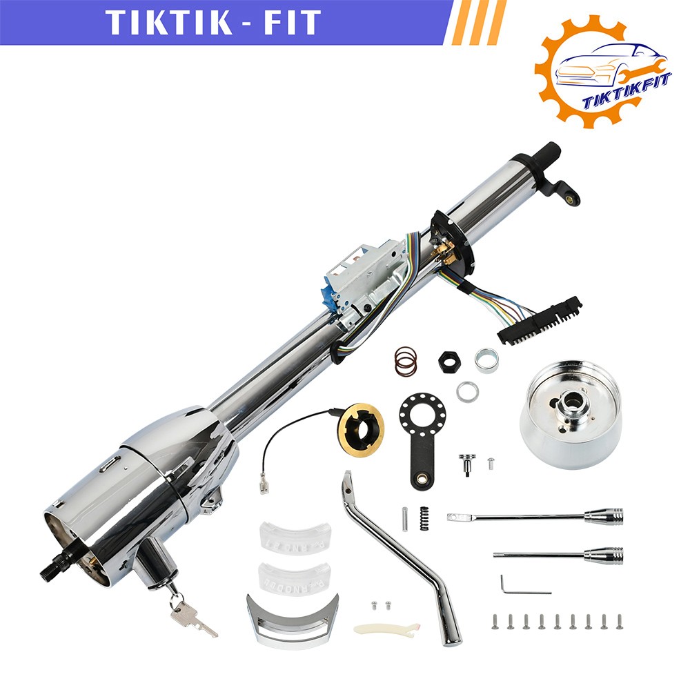 30" Chrome GM Tilt Automatic Shift Steering Column w/Ignition Key & Adapter