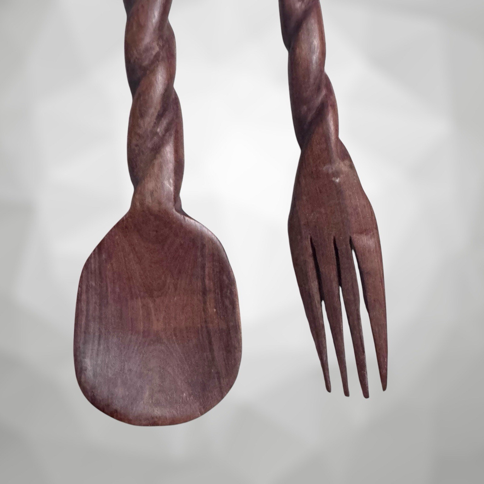 Vintage African Hand-Carved Wooden Large Spoon & Fork Set 14" Tribal Decor