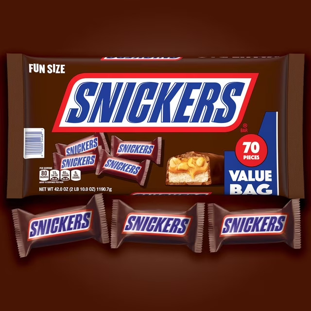 SNICKERS Milk Chocolate Candy Bars Fun Size 70 pcs