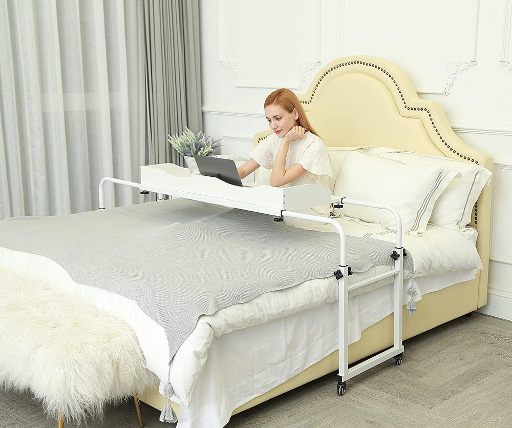 Adjustable Overbed Table, Over The Bed Table with Wheels, Medical