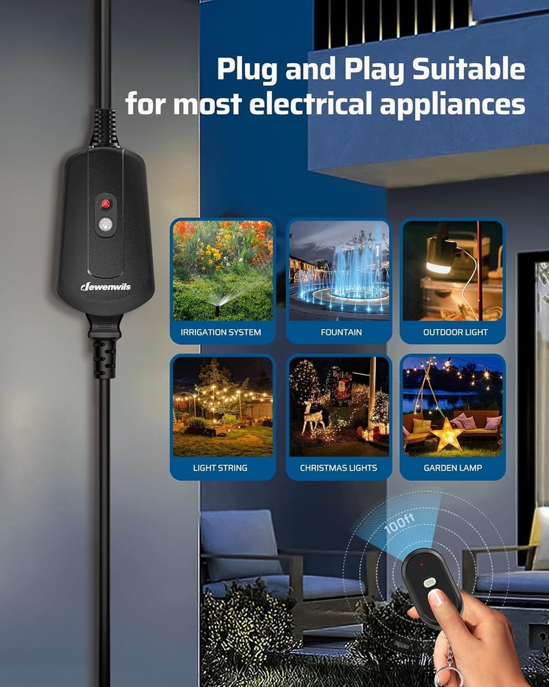Outdoor Wireless Light Switch – 15 Amp Remote Control Outlet with 100ft Range