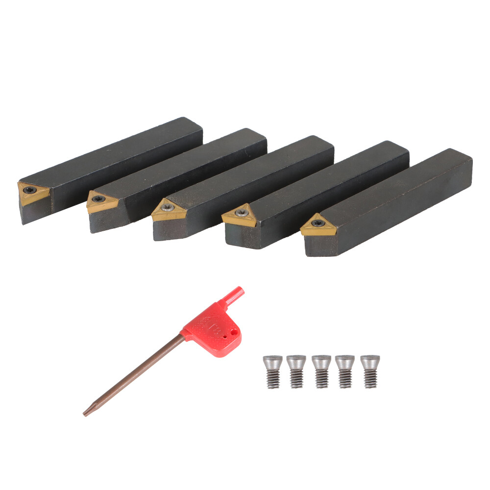 5Pcs 3/8" Carbide Indexable Turning Tool Lathe Tool Bit With Carbide Inserts