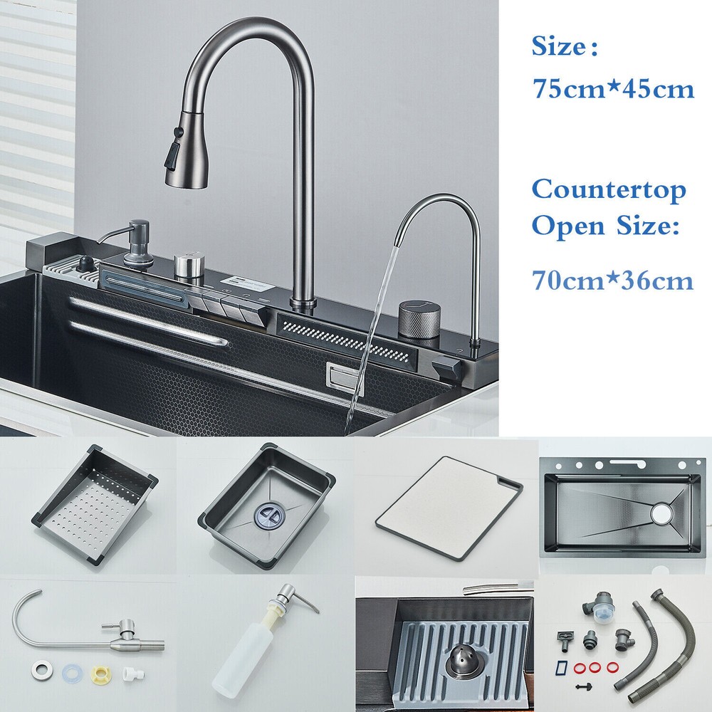 Single Bowl Stainless Steel Rectangular Kitchen Sink Undermount Pull-Out Faucet