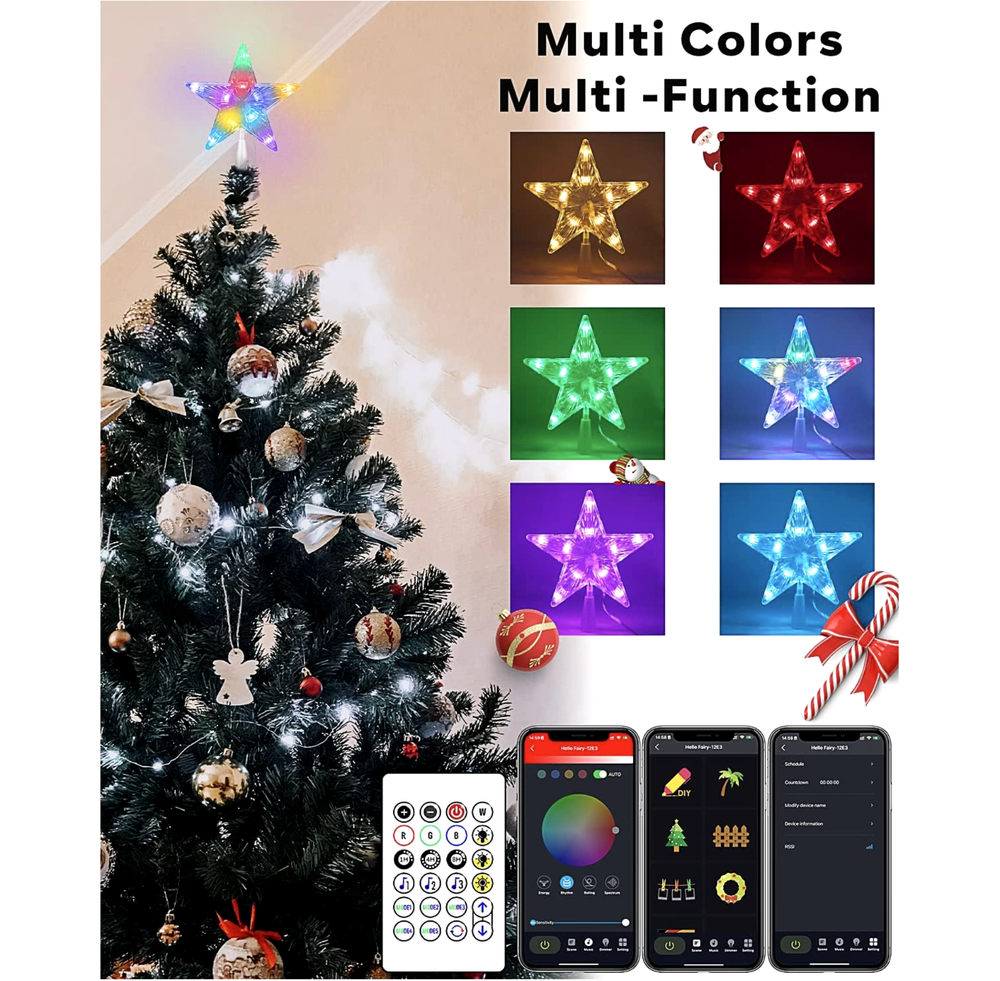 Christmas Tree Topper MultiColor Lighted Star Remote&APP DIY with USB wire plug