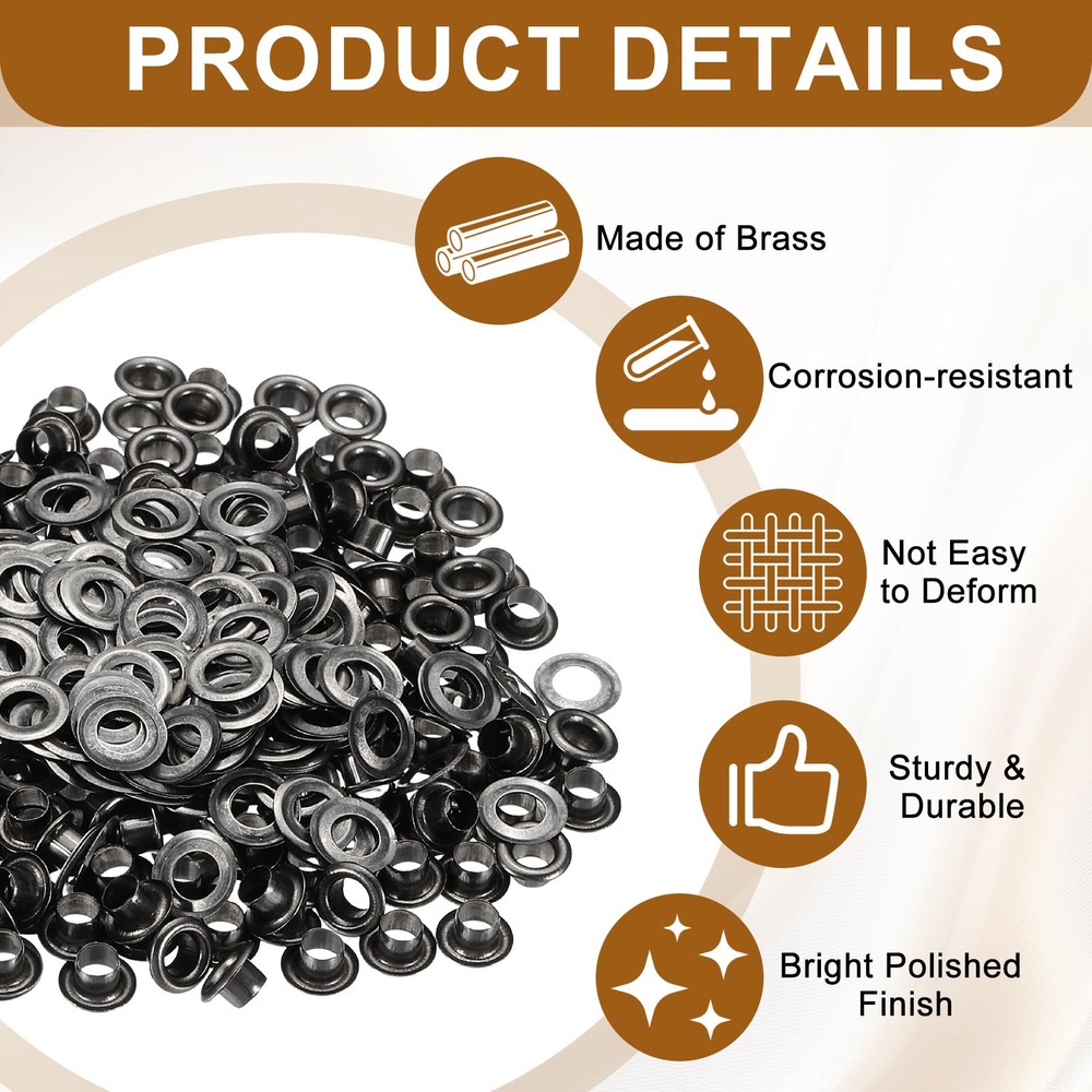 100 Sets Grommets Eyelets, 3mm Brass Self Backing Eyelets, Black