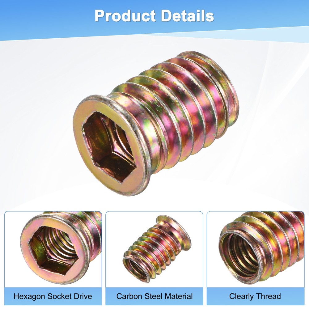 20-Pack Threaded Inserts for Wood, M10x20mm Threaded Insert Nuts [Gold Tone]