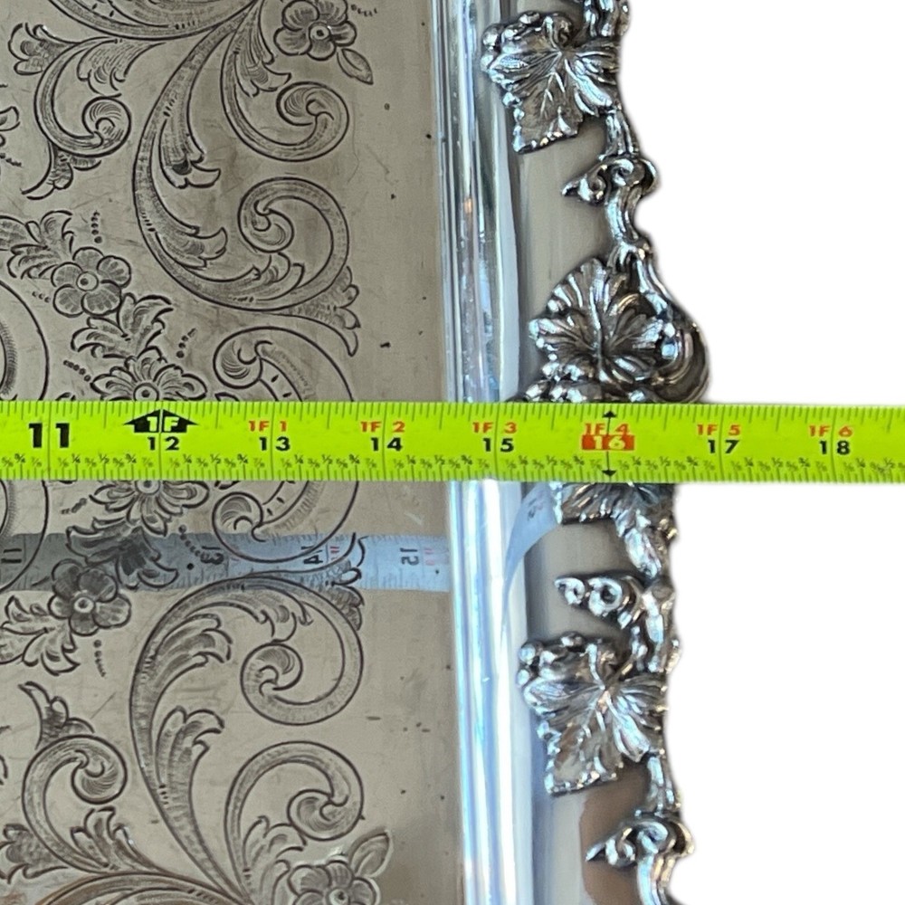 Large Silver Plate Waiters Serving Tray Rectangular Grape Motif 17x28.5