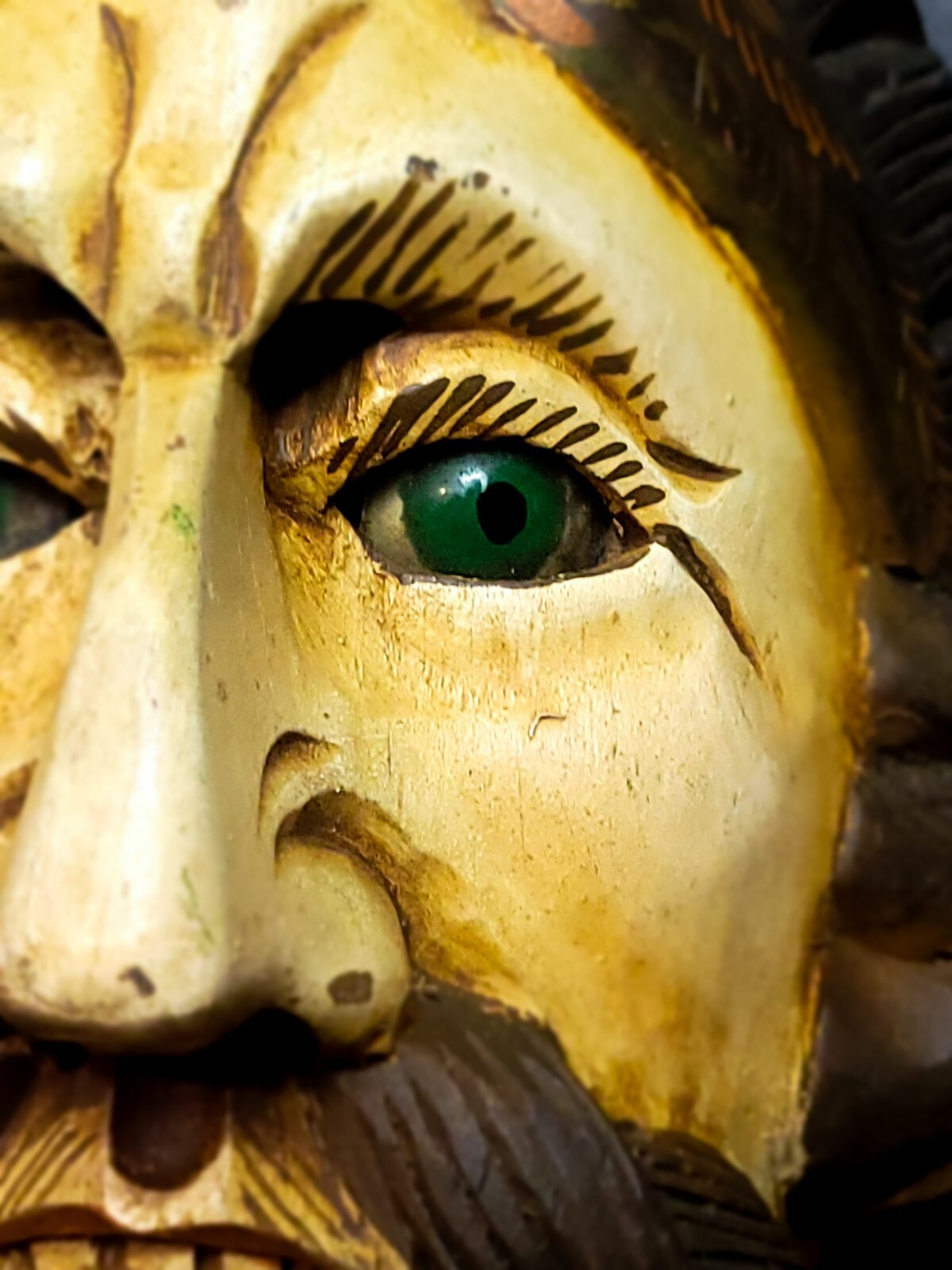 Antique Guatemalan Parade Dance Mask Wood Painted Glass Eyes Intact 19c