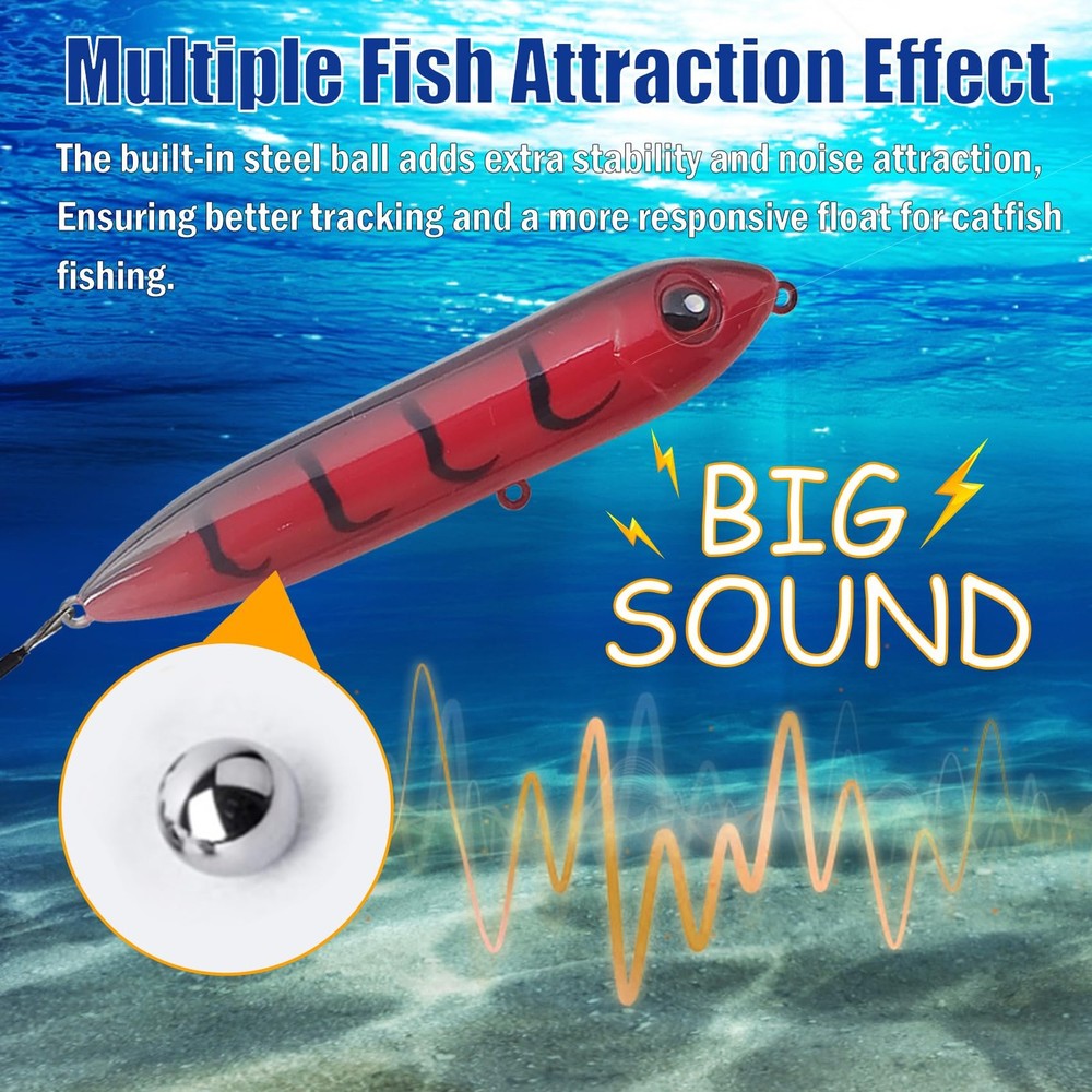 EUPHENG Catfish Float Rig, 3.5inch/4inch Rattle Float(4PCS), red