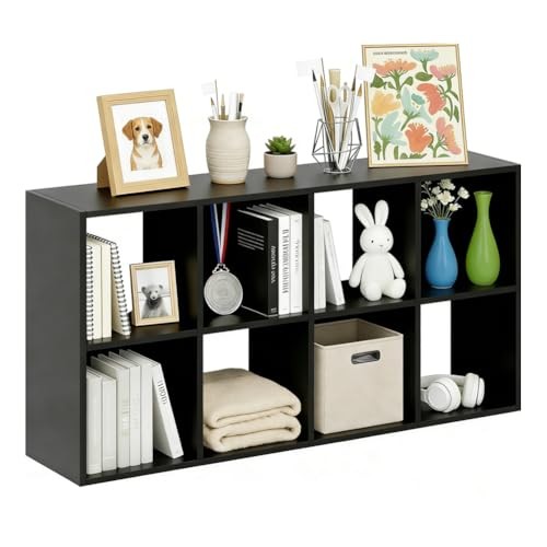 8 Cube Storage Organizer Shelf, Open Cube Bookshelf, 8-Cube Classic Black