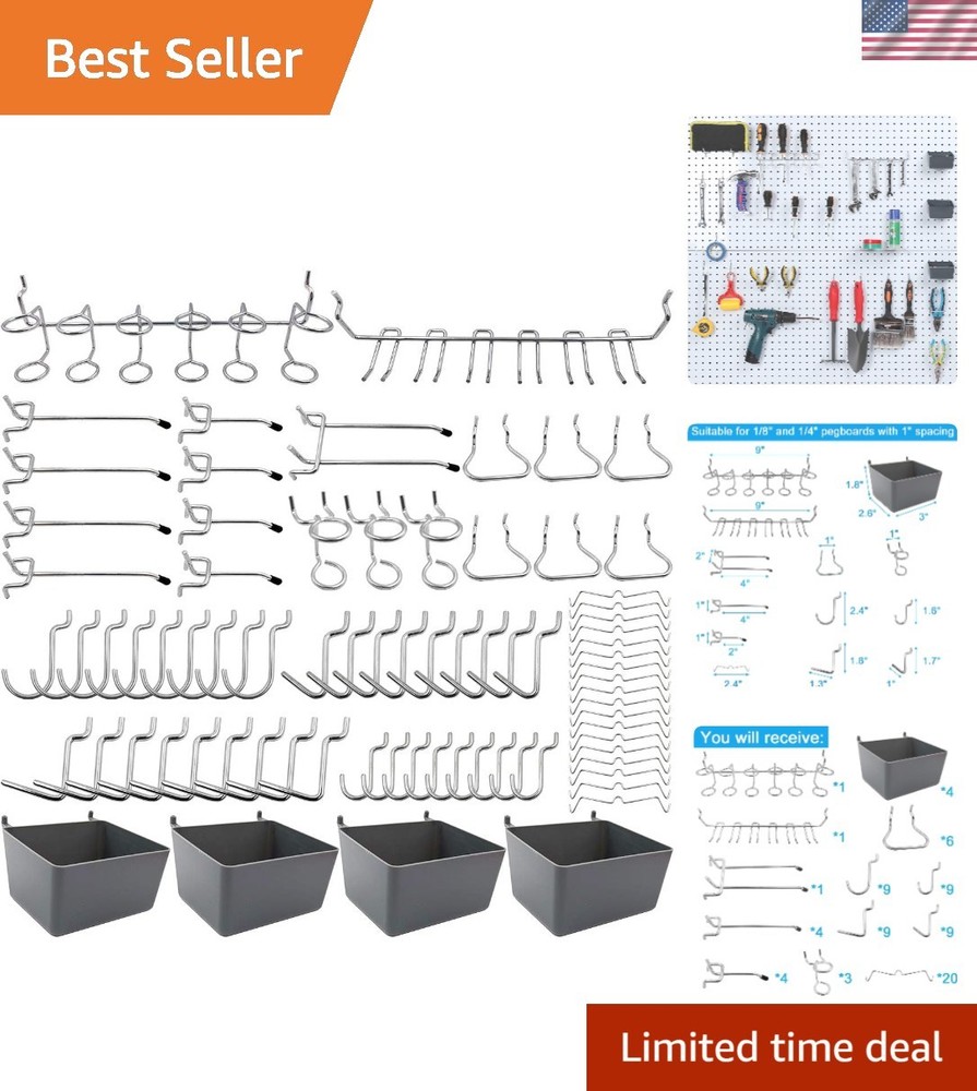 Durable 80-Piece Pegboard Hook Set with Bins & Peg Locks for Garage Storage