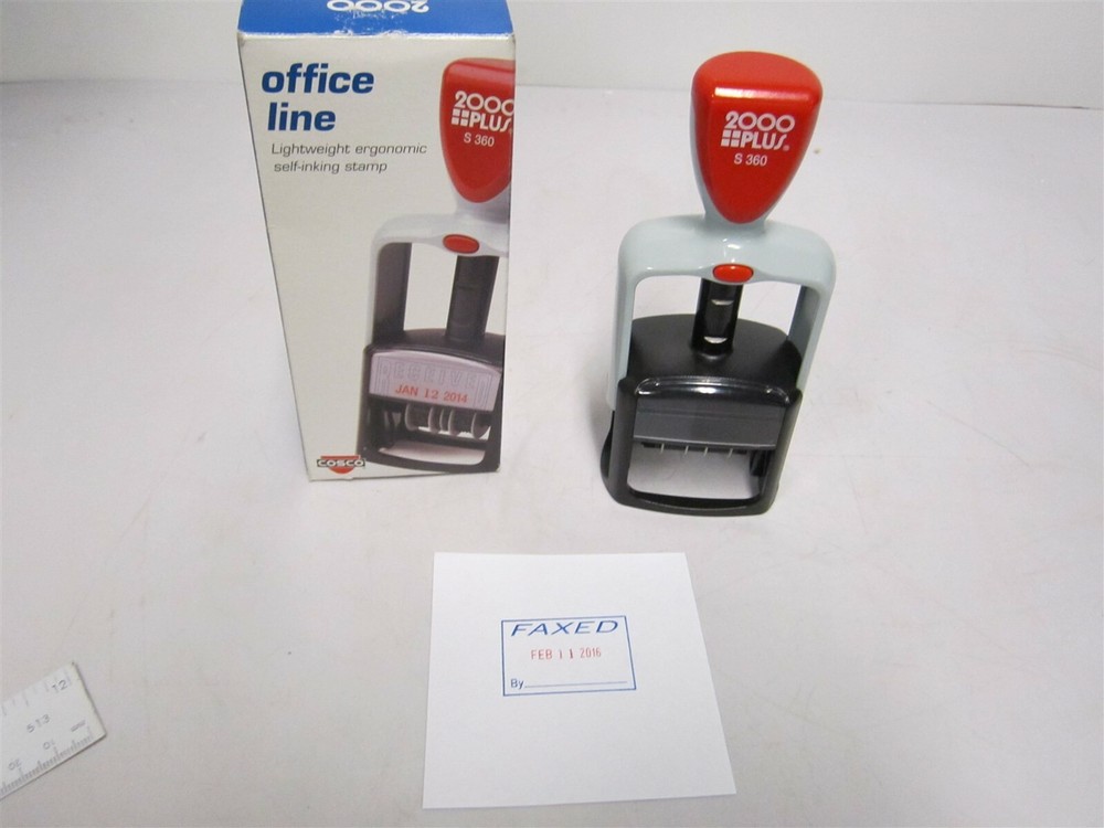 2000PLUS 038863 RED/BLUE FAXED Self-Inking Message Date Stamp Front Size 14