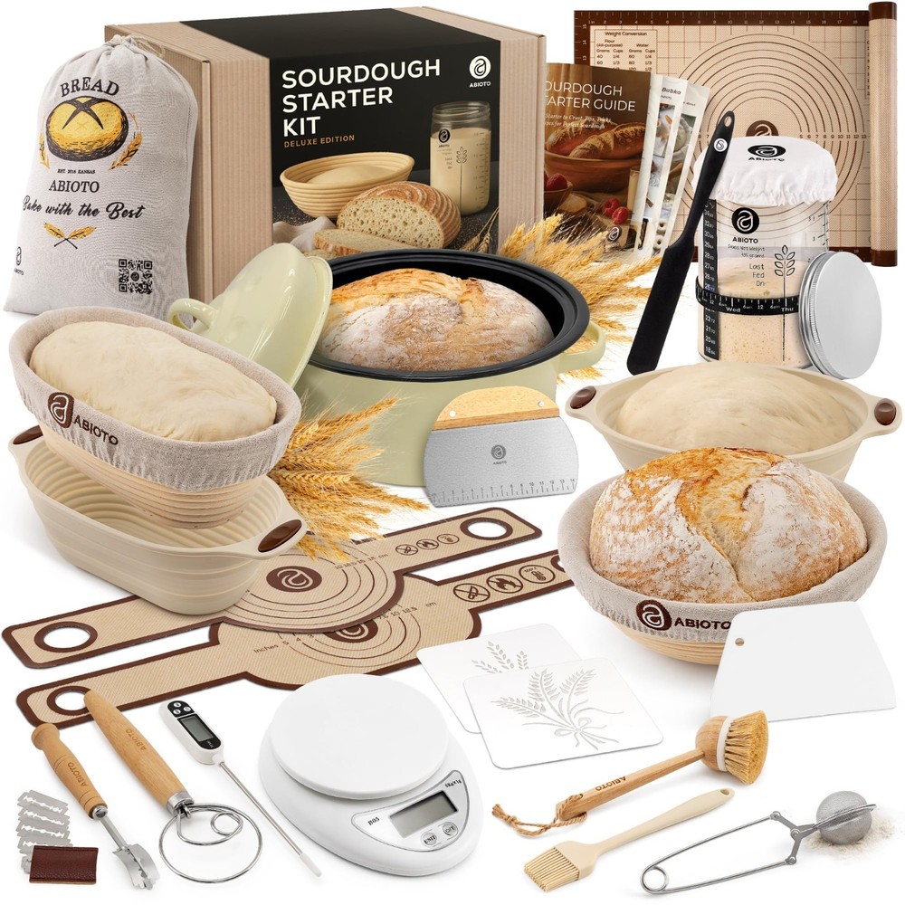 Complete Sourdough Starter Kit with Dutch Oven, Scale, Proofing Baskets & Tools