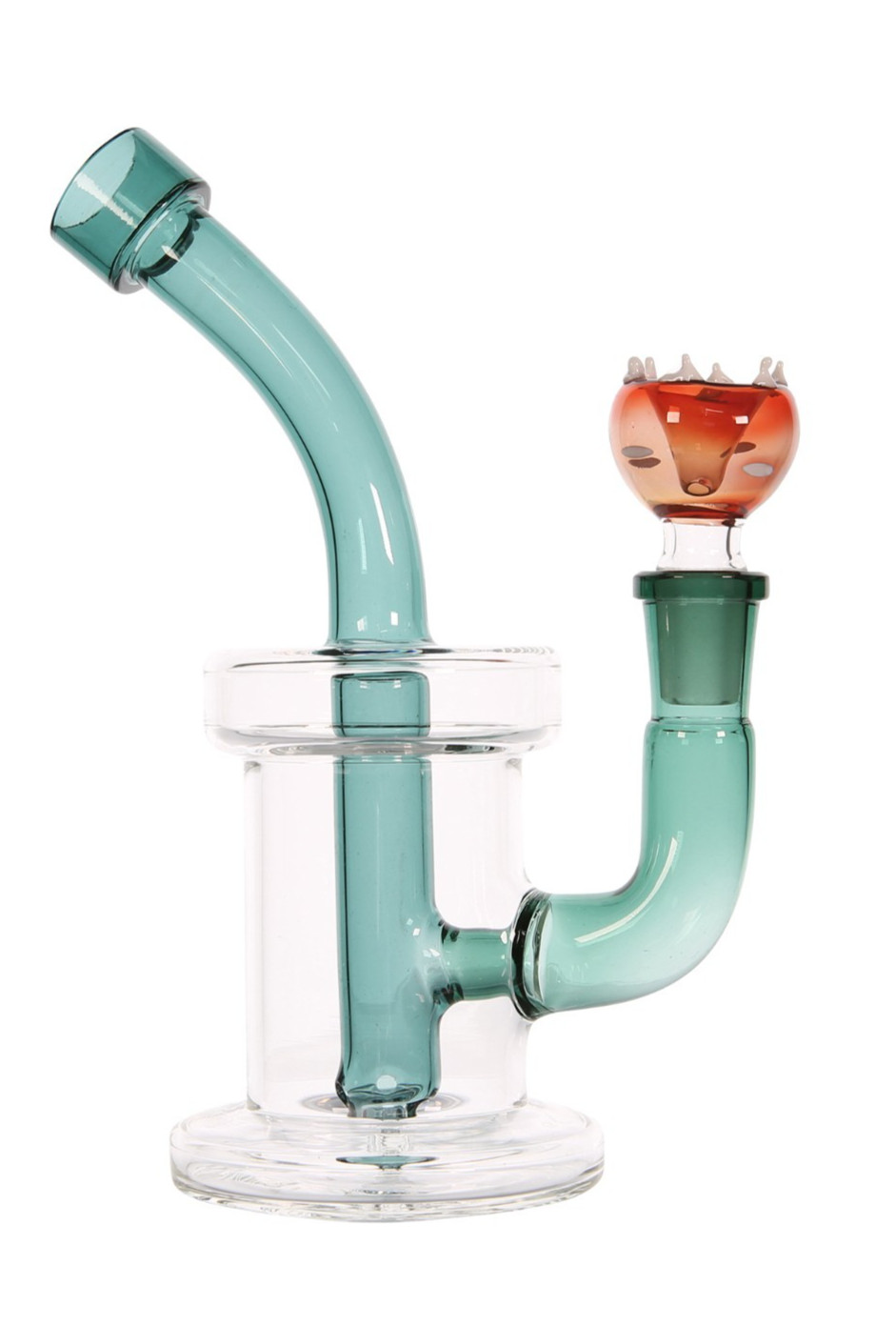 7” Bent Neck Glass Water Pipe Venus Fly Trap Design +14mm Bowl (Green Red/White)