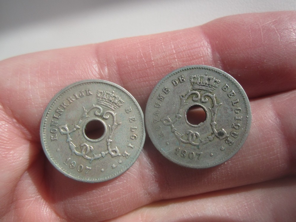 2x  1907 BELGIUM 5 CENTIMES