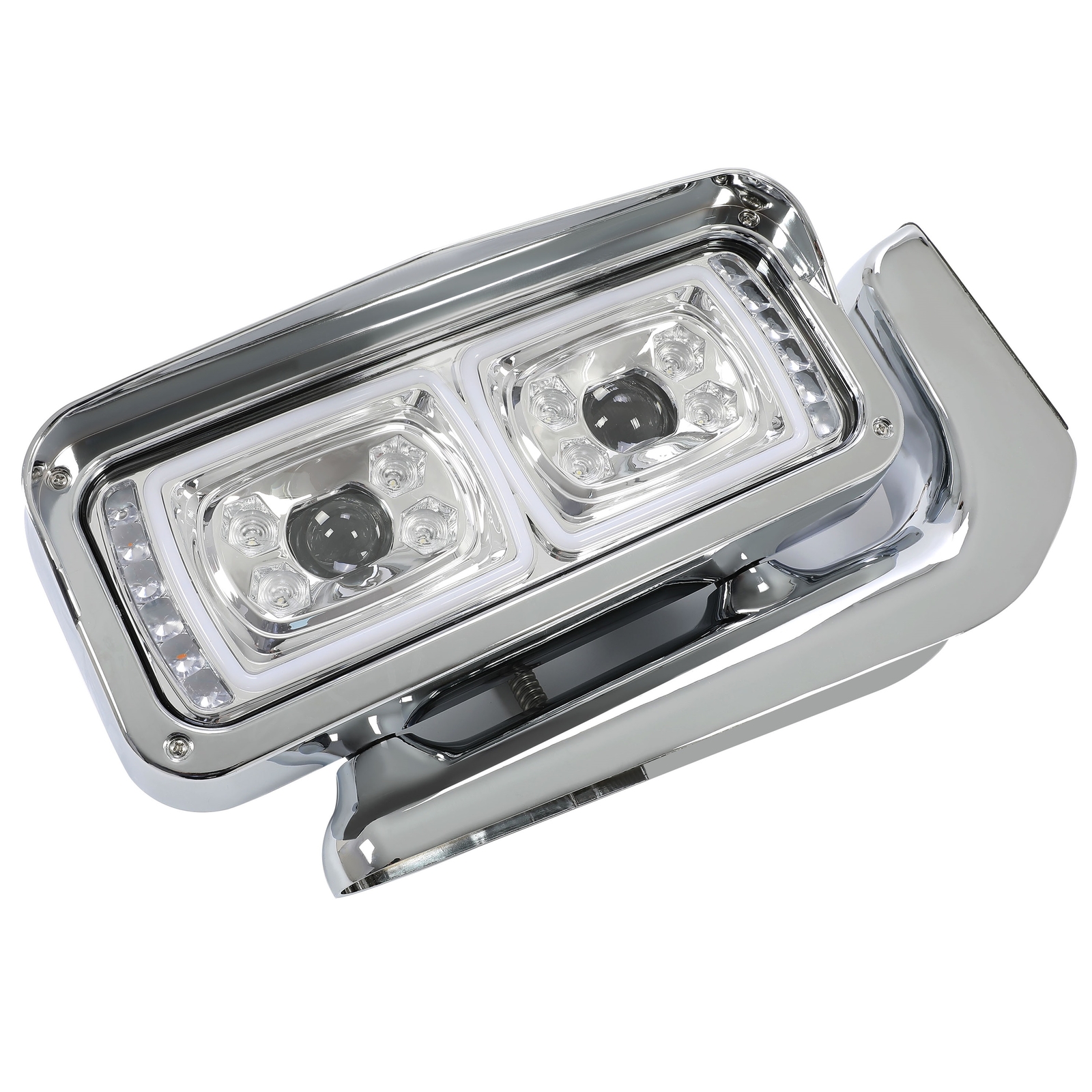 LED Signal Chrome Projector Headlights w/Mounting Arms For Peterbilt 359 379 389