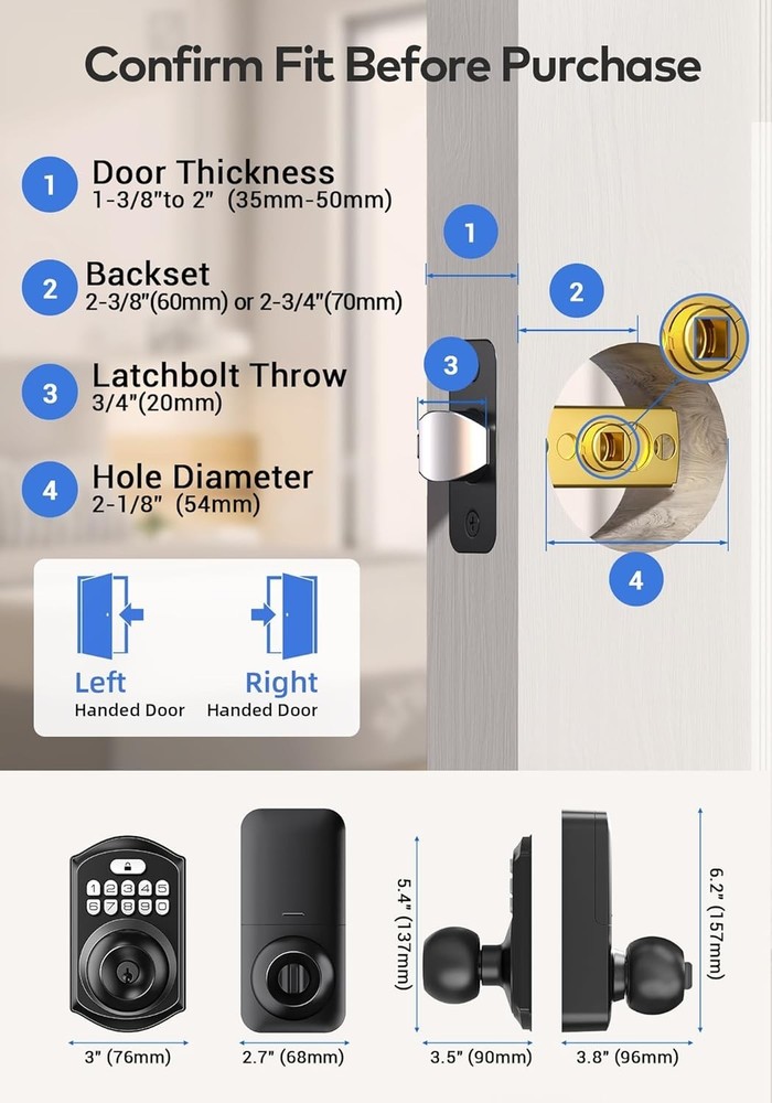 TE003 Keyless Entry Keypad Door Lock W/ Handle Electronic Digital Smart Locks