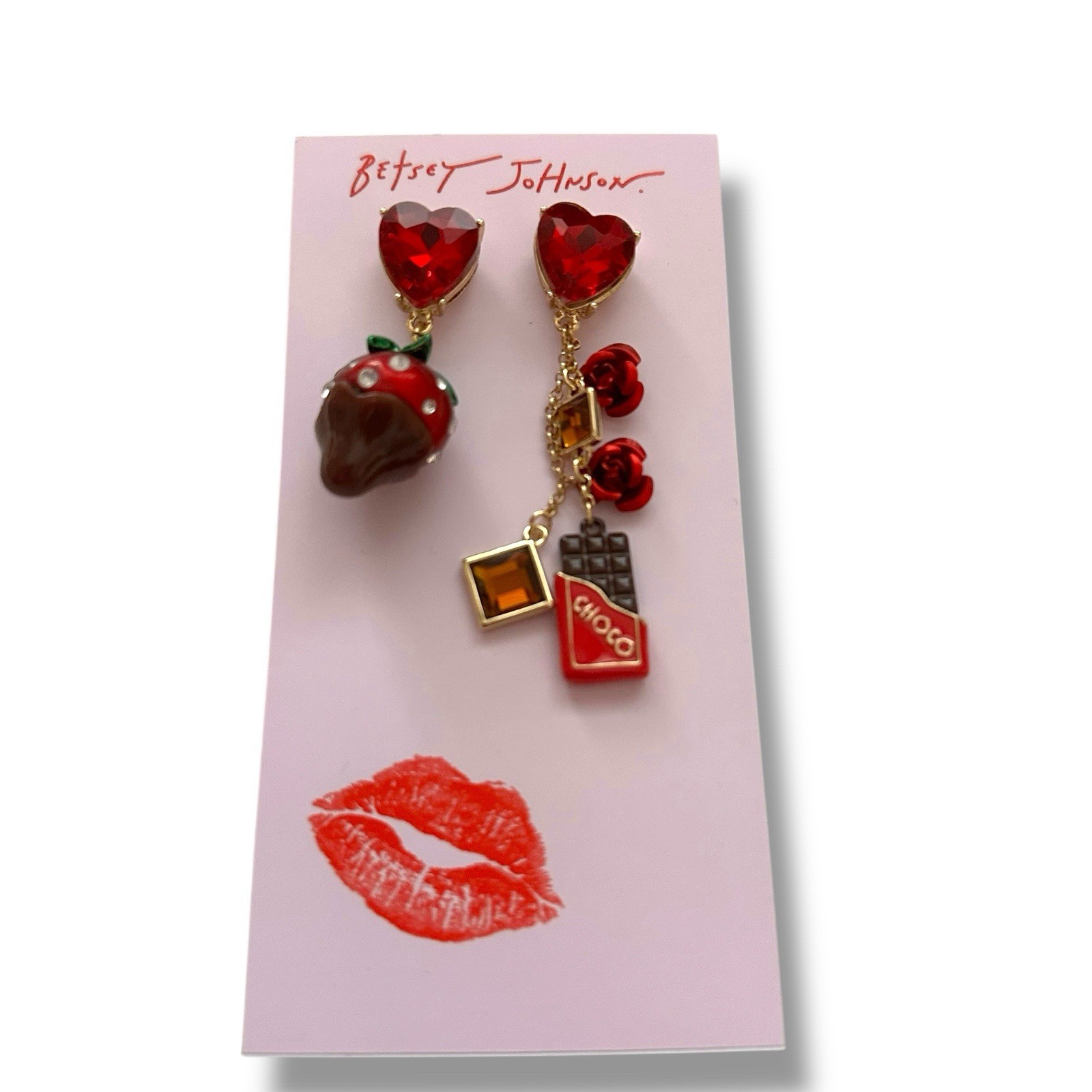 Betsey Johnson Jewelry Women's Love Spell Chocolate Strawberry Mismatch Earrings