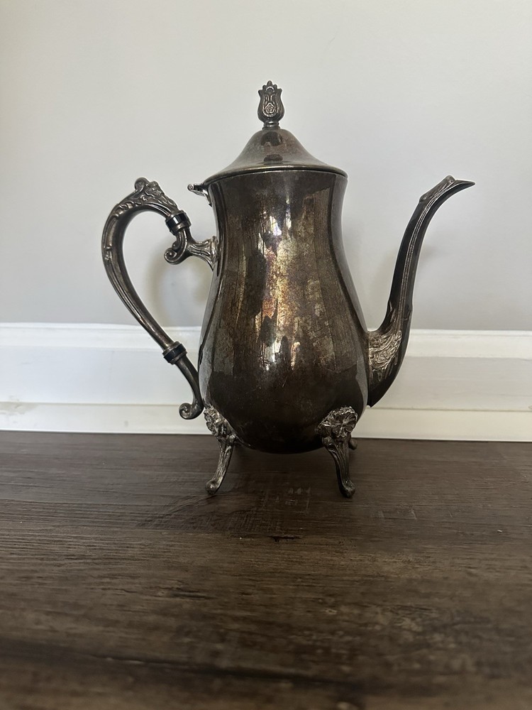 Vintage Leonard Silverplate Teapot Ornate Footed Pear Shape w/ Finial