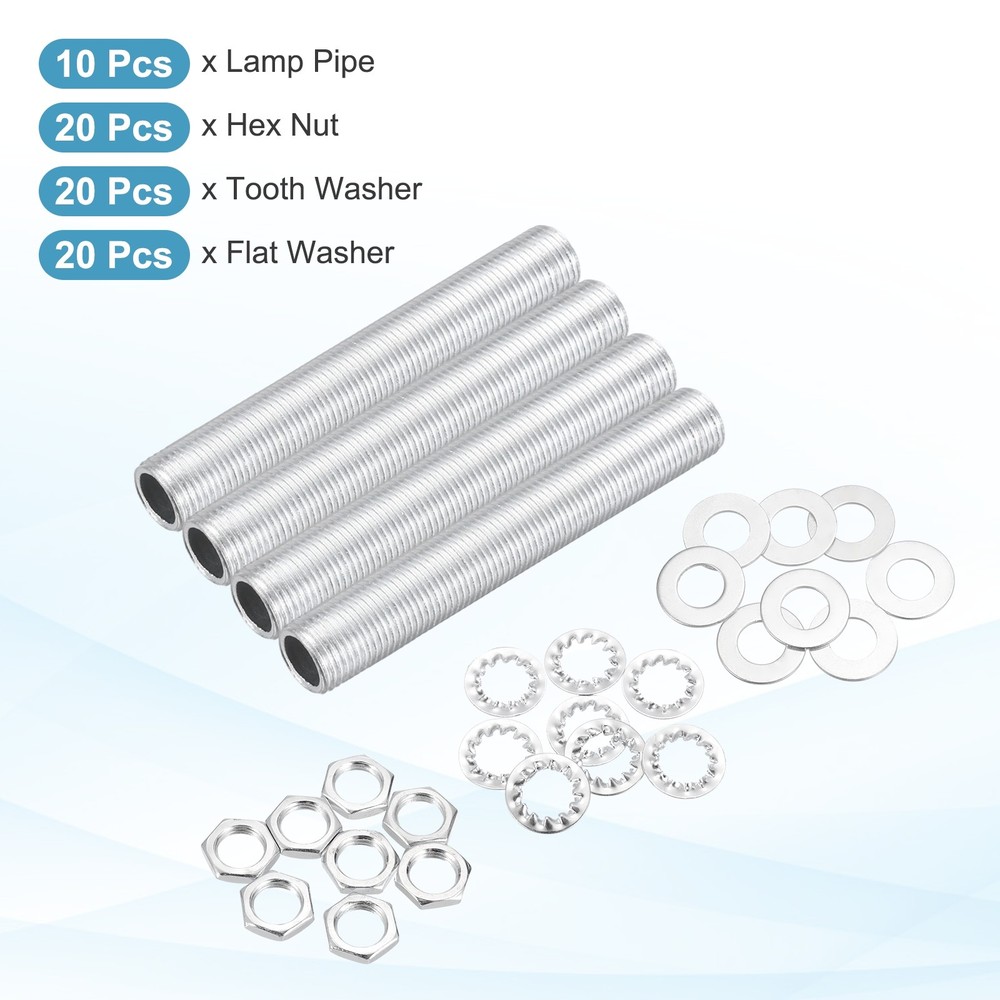 70Pcs 2.2" Lamp Pipe Kit with Nuts Washers 1/8IP Thread Fasteners Assortment